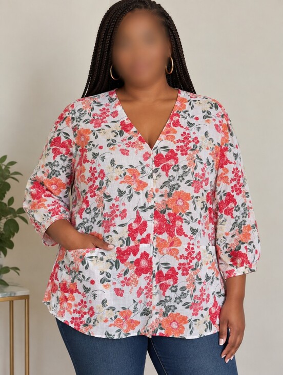 Liz Claiborne Tops - Liz Claiborne Women’s 2X Floral Button Front Blouse Tunic Top NWT
